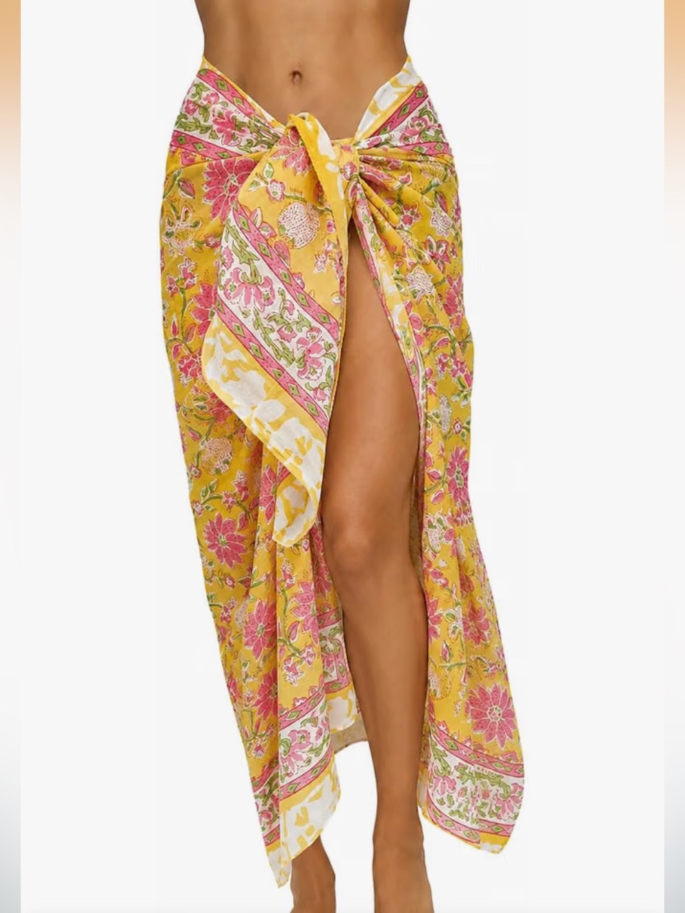 🌼🏖️ Yellow Floral 100% Cotton Beach Sarong Pareo Wrap Cover-Up 73” x 44” 🌺☀️ NWT